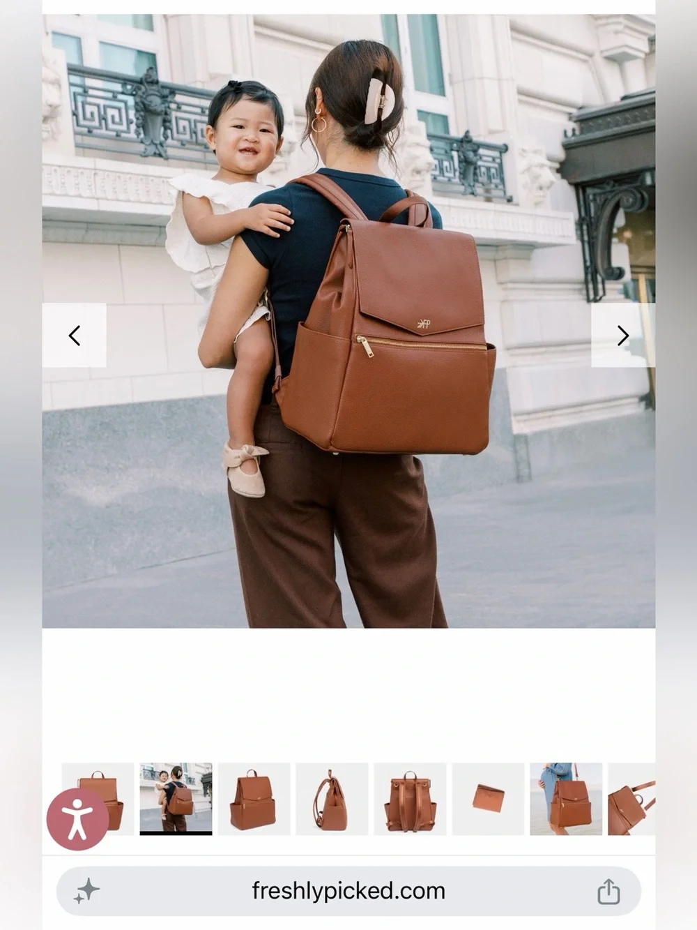 Freshly Picked Classic Diaper Bag ll Cognac Vegan Leather Baby Bag